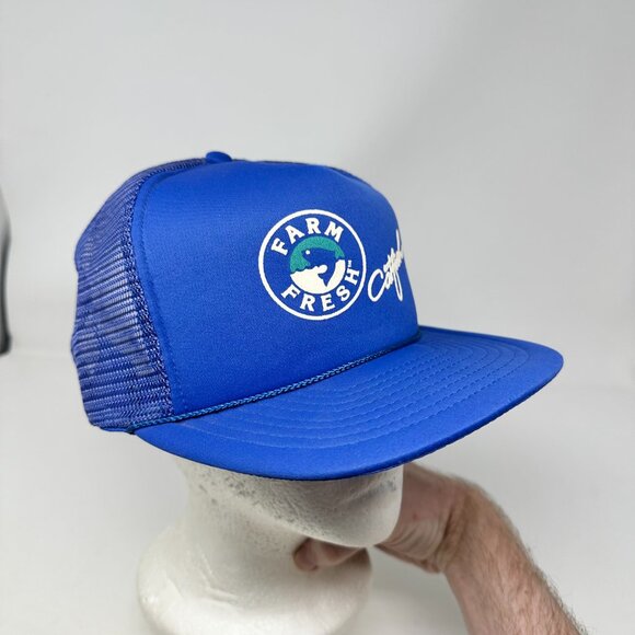 Vtg San Sun Farm Fresh Catfish Snapback Trucker Mesh Hat Blue Turquoise - Picture 8 of 12
